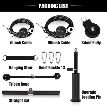 Weight Cable Pulley System Home Gym,Morwealth LAT and Lift Pulley System Gym Cable Machine attachment With Tricep Rope,lat pulldown bar,Loading Pin
