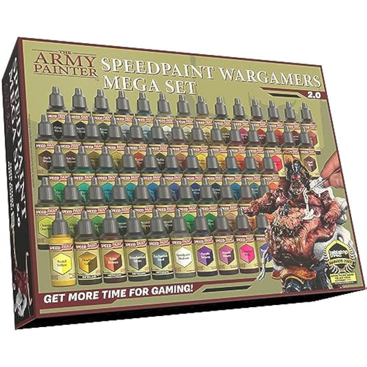 The Army Painter, Speedpaint Wargamers Mega Paint Set 2.0, 60 x 18ml Speedpaints, incl. 4 metallics, 1 Medium & 1 Free Brush for miniature and model painting