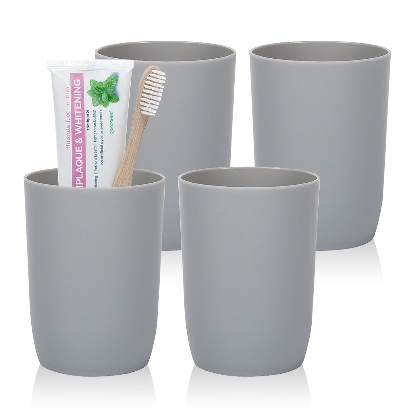 AstraLoom 280ml × 4 Toothbrush Cups Set, Stackable Portable Plastic Drinking Cup, Mouthwash Cup, Suitable for Bathroom/Kitchen/Picnic/Travel (Grey)