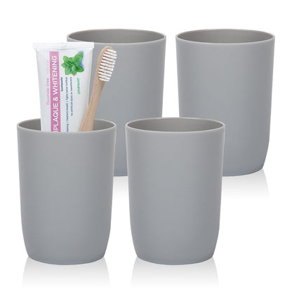 AstraLoom 280ml × 4 Toothbrush Cups Set, Stackable Portable Plastic Drinking Cup, Mouthwash Cup, Suitable for Bathroom/Kitchen/Picnic/Travel (Grey)