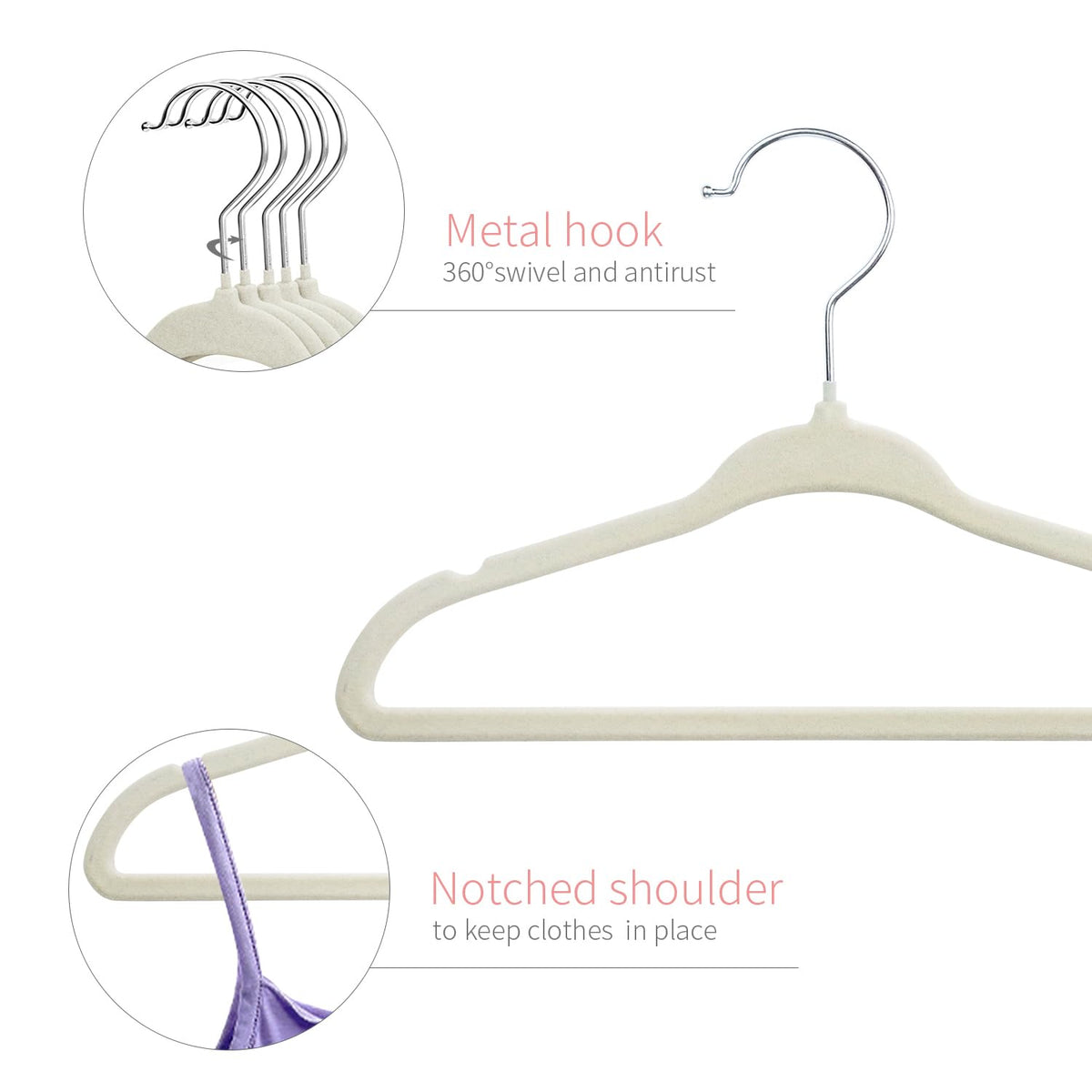 ManGotree 11" Baby Velvet Hangers Non-Slip Kids Hangers 30 Pack Beige
