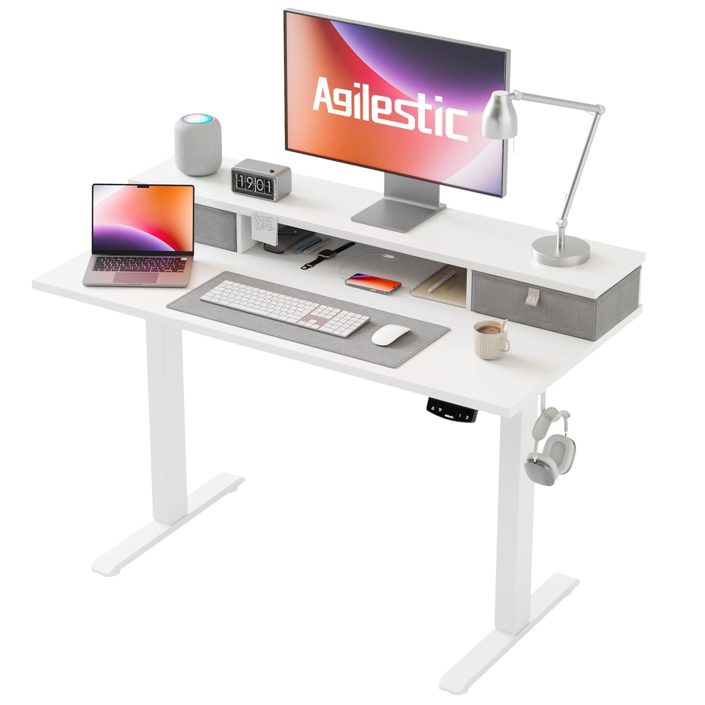 Agilestic Electric Adjustable Height Desk, with 2 Fabric Drawers, 100x60cm