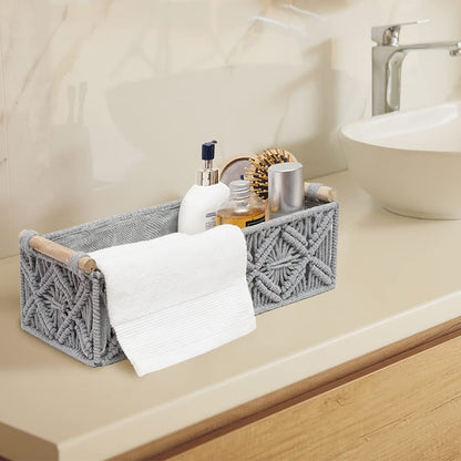 Macrame Storage Basket Boho Decor Baskets for Organizing Woven Decorative Countertop Toilet Paper Tank Top Home Bedroom Nursery Livingroom Entryway