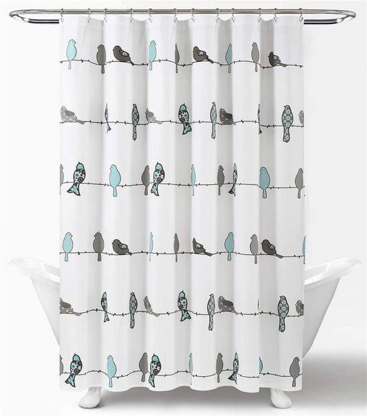 Lush Decor Lush D?COR x 72?, Blue and Grey/Brown Rowley Shower Curtain-Floral Animal Bird Print Design for Bathroom