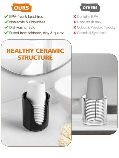 Bathroom Cup Dispenser, 3oz-4oz Ceramic Paper Cup Holder, Small Countertop Mouthwash Dixie Cups Accessories, for Vanity Countertops, Bathroom