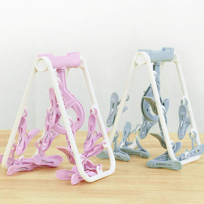 HKzzy 2 Pack Portable Folding Drip Hanger Travel Clip Socks Clothes Underwear Laundry Hanger Drying Rack with 12 Clips