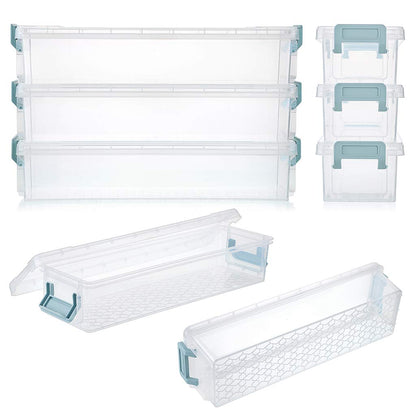 SUMTree 3 Pack Plastic Clear Storage Containers with Grey Clip 1.5L (Blue)