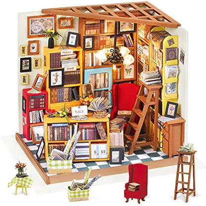 Rolife DIY Miniature Dollhouse Kits Books Store Wooden Dollhouse Model Creative Gifts For Kids, Teens and Adults