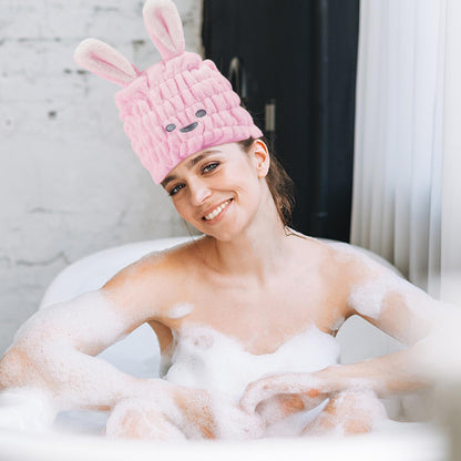 2 Pcs Dry Hair Hat Hair Drying Towels for Women Microfiber Dry Hair Cap with Cute Rabbit Ears Quick Drying Bath Cap Cartoon Hair Turbans Twist Super