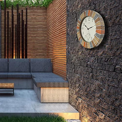 OCEST 13inch Garden Clock, Large Waterproof Outdoor Indoor Wall Clocks with Thermometer, Weather-Resistant Non-Ticking Battery Operated Decor for Patio, Pool