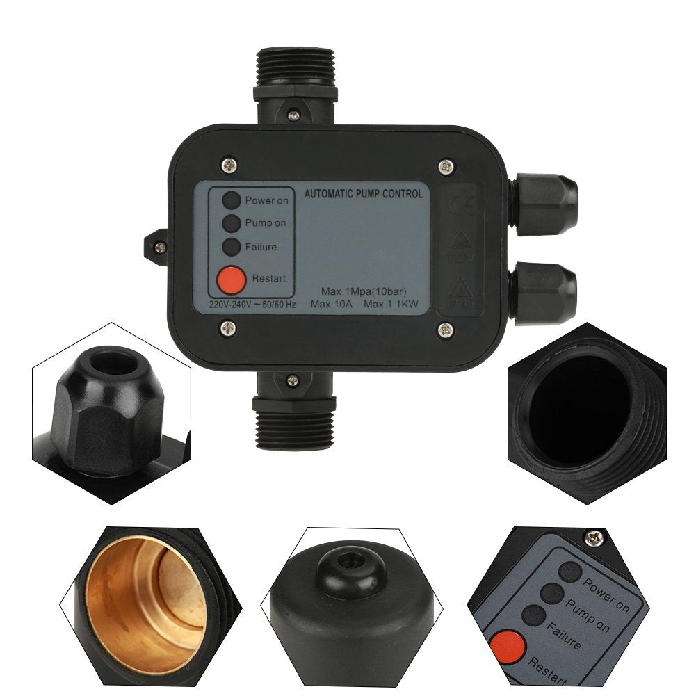 pressostat Pompe eau, Hilitand Self-Priming Water Pump Pressure Switch 220V Automatic Pressure Controller Black for Self-Priming Pump, Jet Pump,