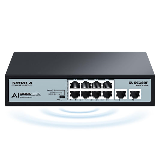 Sodola 8 Port Gigabit PoE Switch with 2 Gigabit Uplink, Ethernet Splitter, 802.3af/at, 120W Total Budget, Metal Casing, Unmanaged Network Swtich, Plug