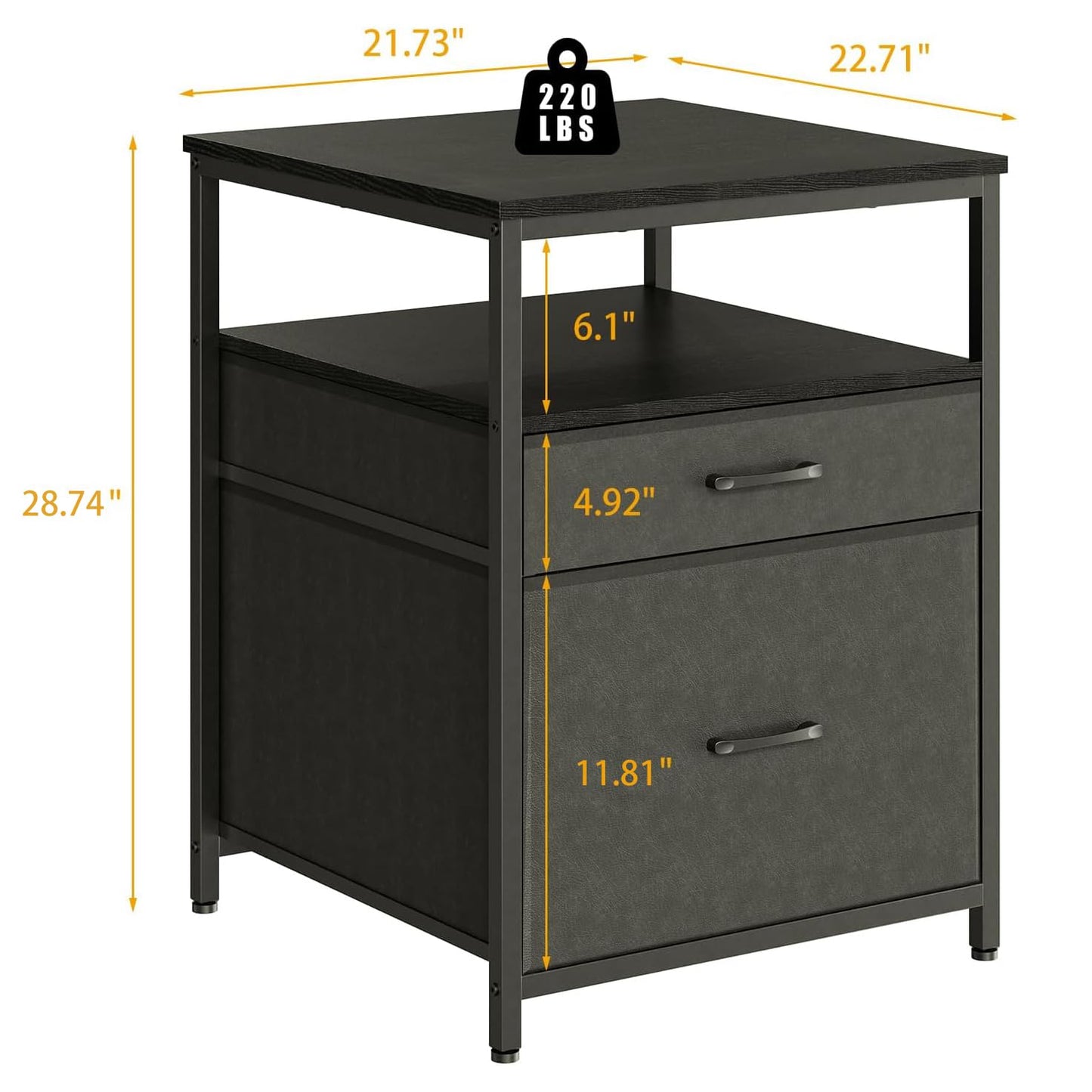 Herture Mini Fridge Stand with 3 Storage, Mini Fridge Cabinet, Beverage Fridge Table, Heavy Duty 55.2cm L * 57.68cm W Tabletop, for Dorm