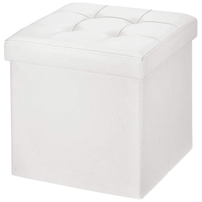 BRIAN & DANY Folding Ottoman Storage Box with Lid, Faux Leather Footstool Toy Storage Box Storage Seat 38 x 38 x 38 cm (White)
