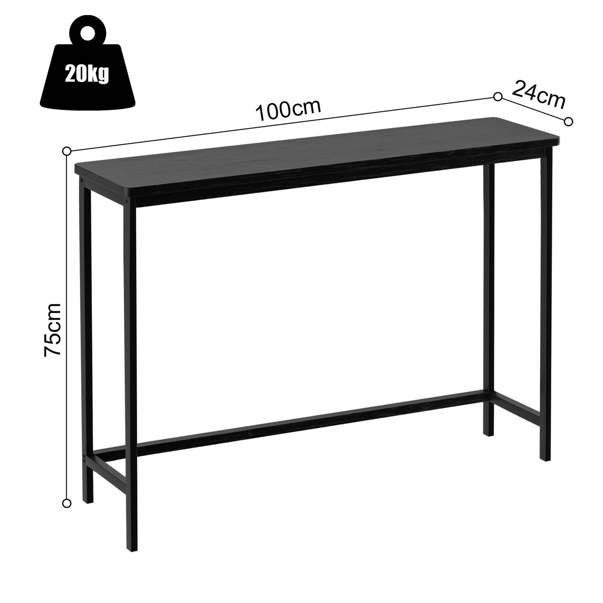 VASMIA Console Table, Slim Entryway Table, Narrow Sofa Table, 100cm Bamboo Hallway Table for Entryway, Living Room, Bedroom, Foyer, Black