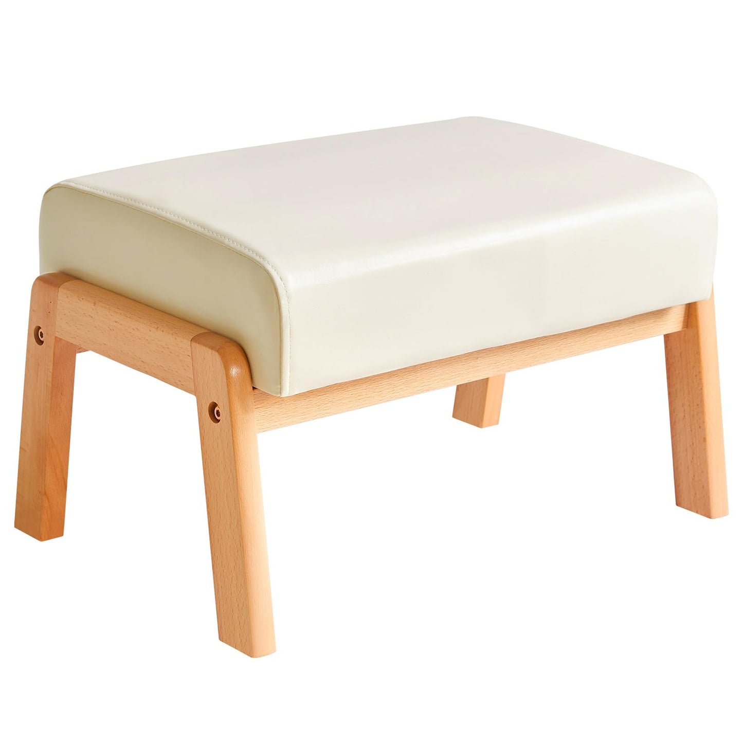 IBUYKE 10.2” H Small Foot Stool Ottoman, Rectangle PU Faux Leather Foot Rest with Padded Seat and Wood Legs