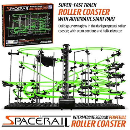 CKB LTD Space Rail Perpetual Rollercoaster Glow in The Dark Level 4 - Marble Roller Coaster Run DIY Track Build Kit Space Rail Track Run Construction Gadget