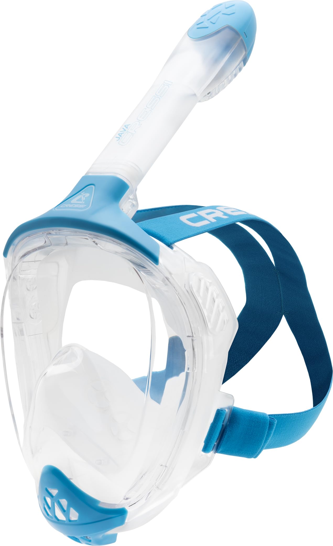 CRESSI Java Full Face Mask Clear/Blue S/M-Unisex Full Face Snorkel Mask, Ultra Clear Anti Fog Lens, 100% Silicone, Snorkel Dry with Safety Valves,