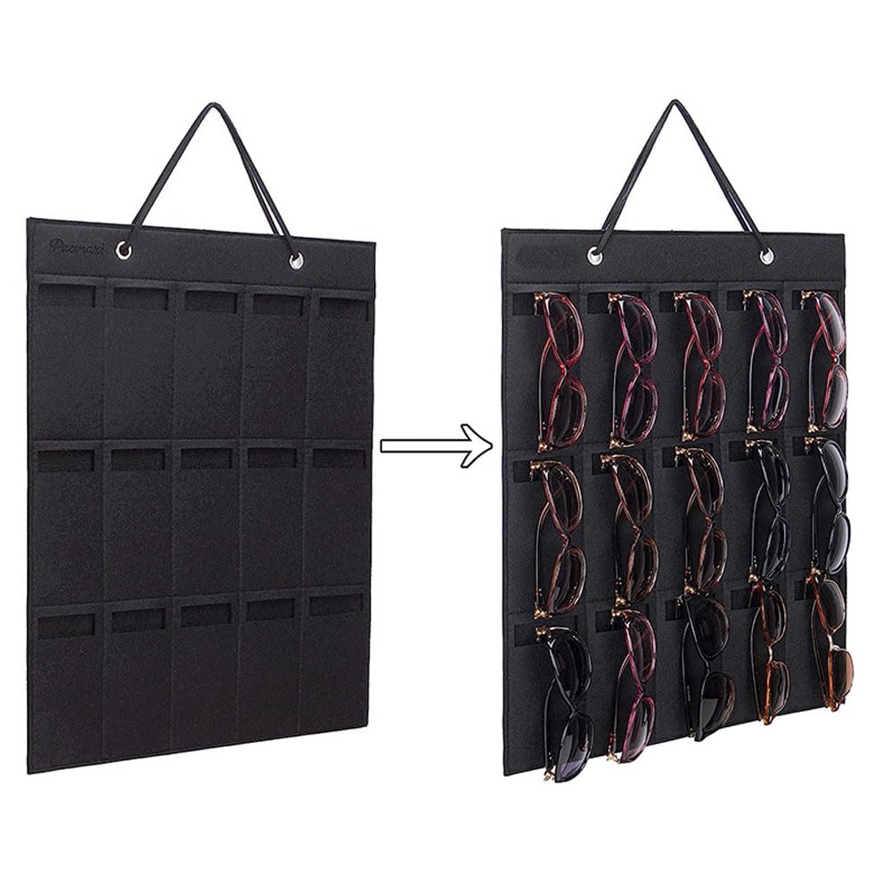 QIUSUIG Multiple Glasses Storage, Hanging Sunglasses Organise, Glasses Storage, 15 Compartments Hanging Sunglasses Organiser, Glasses Holder Wall