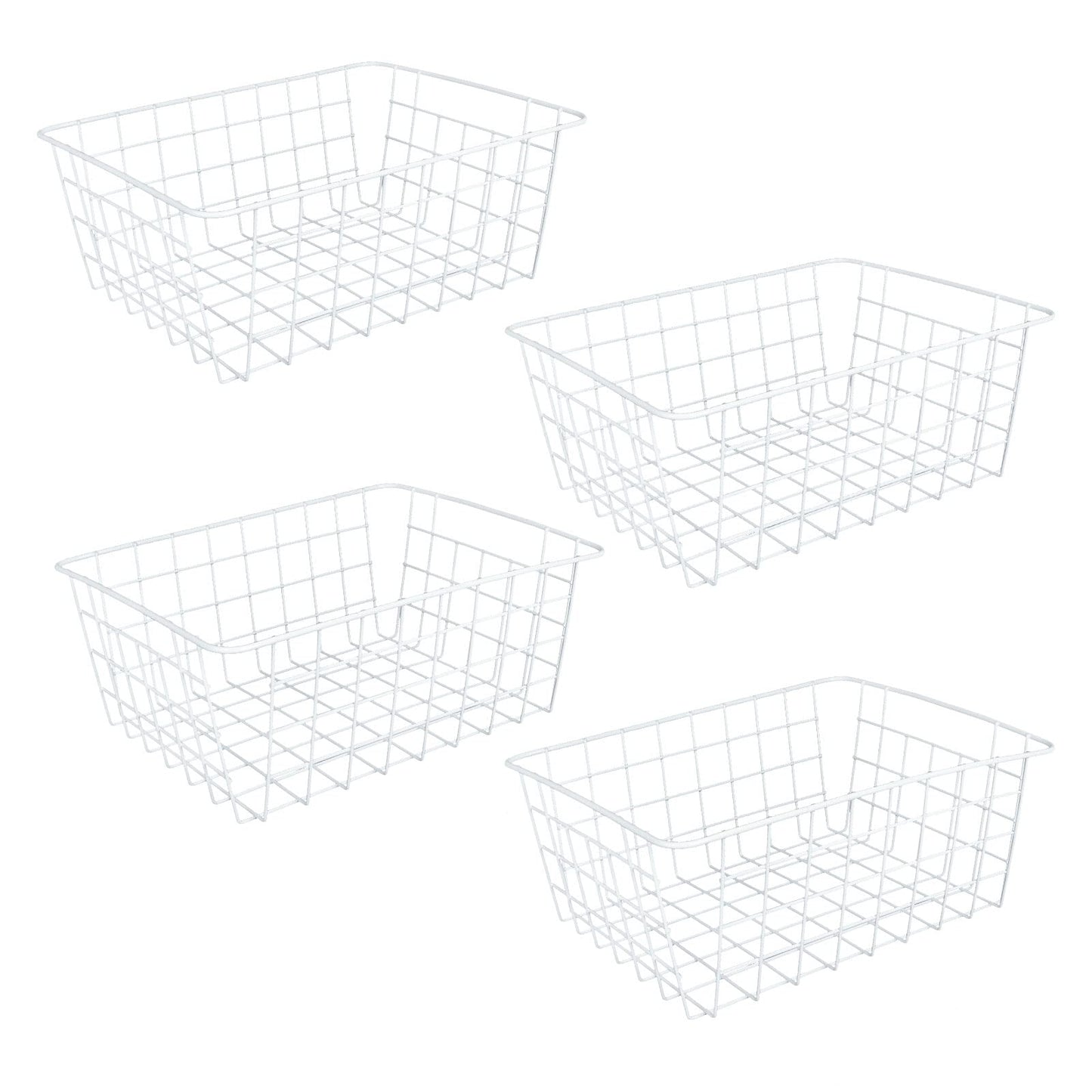 MIVIDE 4PCS White Metal Wire Storage Baskets, Freezer Baskets for Chest Freezers, Small Wire Basket for Freezer Kitchen Pantry Closets Bathroom