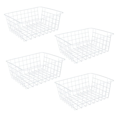 MIVIDE 4PCS White Metal Wire Storage Baskets, Freezer Baskets for Chest Freezers, Small Wire Basket for Freezer Kitchen Pantry Closets Bathroom