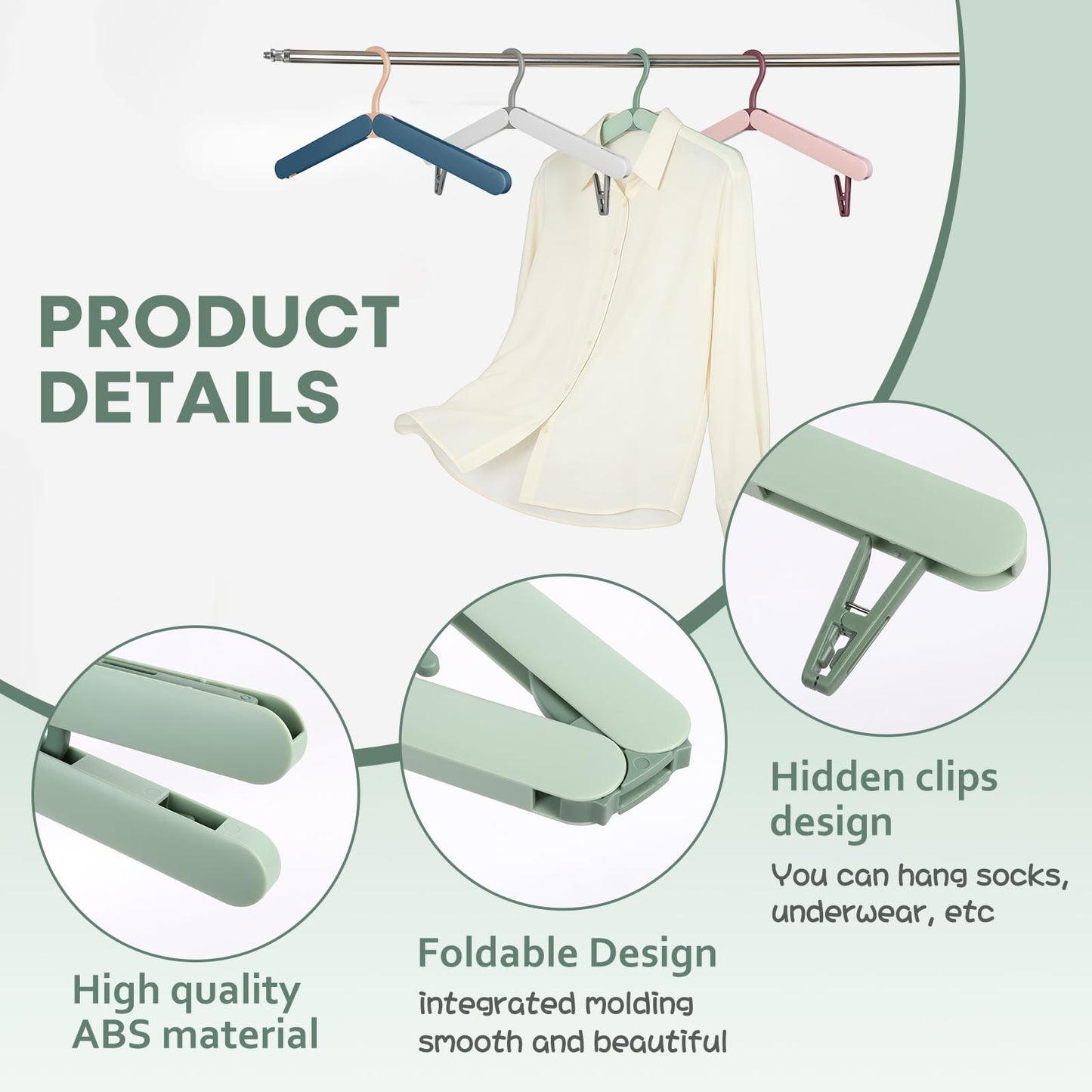 Minicoco Foldable Clothes Hangers with Clips, 4 Pack Space Saving Lightweight Travel Hangers, Strong Portable Folding Coat Hangers for Cruise