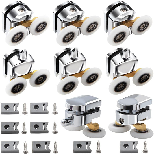 Shower Door Rollers with Twin Wheels Pulleys 25 mm for Curved Doors Glass Doors 4-6mm,8pcs Bathroom Replacement Parts Chrome Plated with