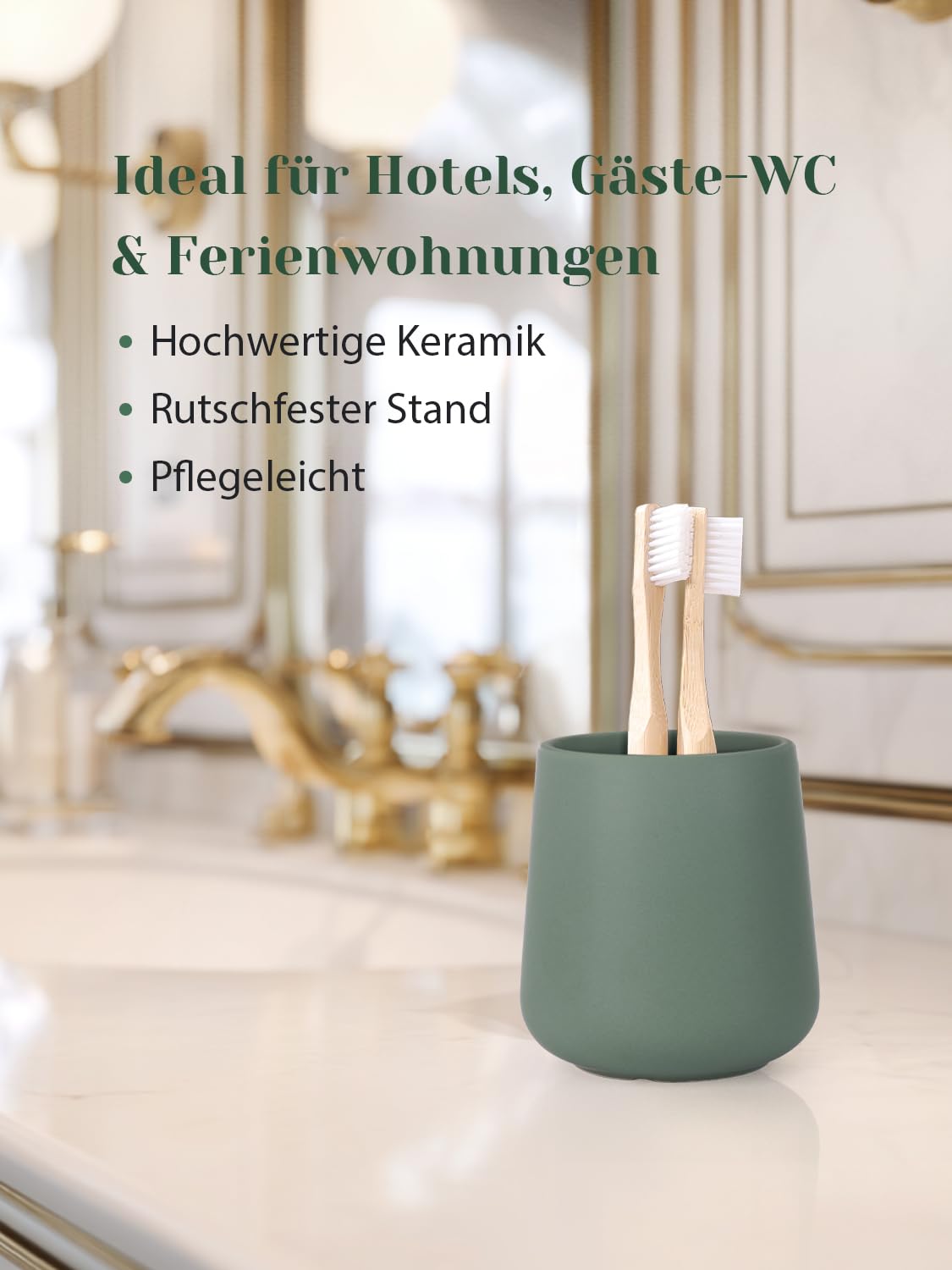 Autumnlife Toothbrush Holder Ceramic, 12 oz Bathroom Toothbrush Cup Green Mouthwash Holder, Reusable Toothbrush Holders for Toothbrush and Toothpaste