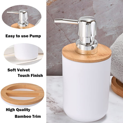 Yorkmills Bamboo Bathroom Accessories, 6 Pieces White Bathroom Accessory set, Bathroom Bin Toilet Brush Set, Durable Toothbrush Holder Cup