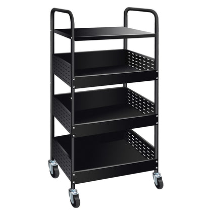 Goodsnetic 4-Tier Trolley Cart, Metal Storage Trolley on Wheels, Black