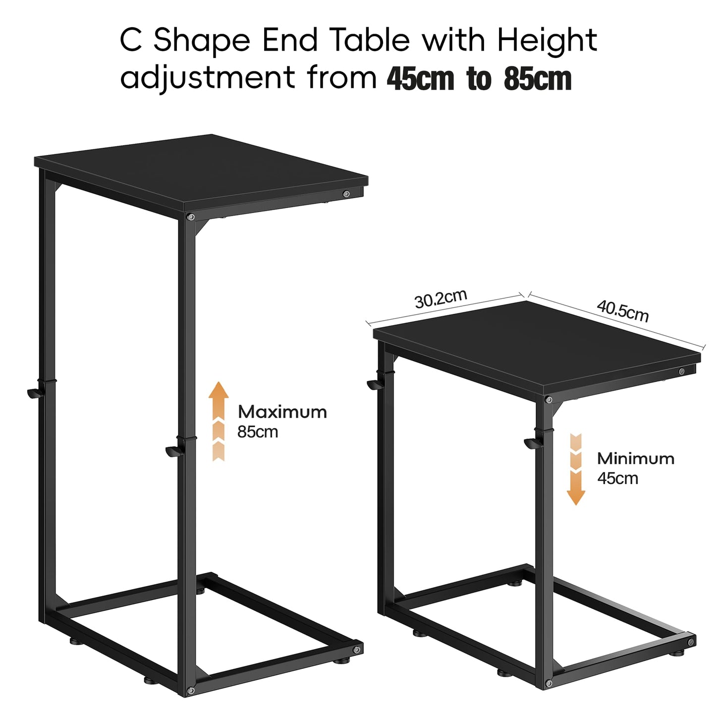 Vagusicc C-Shaped Side Table, Adjustable Height 45-85cm Sofa Side Tables, Small Side Table for Small Spaces
