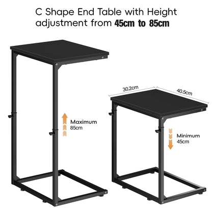 Vagusicc C-Shaped Side Table, Adjustable Height 45-85cm Sofa Side Tables, Small Side Table for Small Spaces