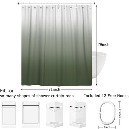 Hnmdmyi Sage Green Shower Curtain 180x200, Green and White Ombre Shower Curtains Elegant Modern Luxury Bathroom Curtains with Hooks Waterproof
