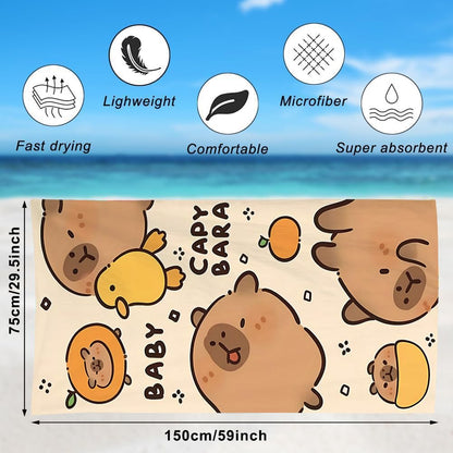 Spiritzohic Capybara Beach Towels, Capybara Bath Towels Swimming Towel Quick Dry Microfibre Towel Sandproof Beachs BathTowels for Travel, Holiday