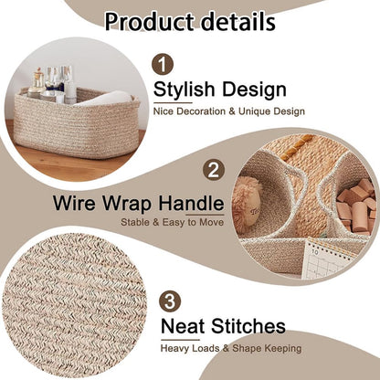 LUFEIS Cotton Rope Storage Basket, 3 Pack Storage Baskets for Shelves, Decorative Woven Baskets for Towels, Books, Toys