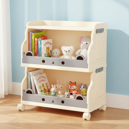 Roqao 2-Tier Collapsible Rolling Book Cart with Wheels