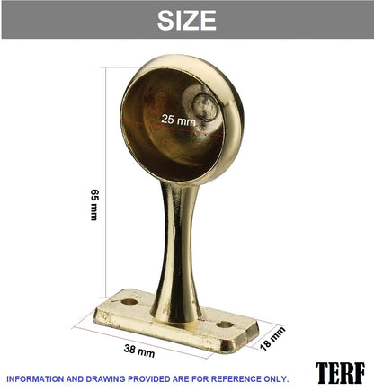 TERF® Polished Brass Curtain Pole End Bracket 25mm Curtain Rail Ceiling and Wall Mount Rod Holder Wardrobe Shower Curtain Closet Lever Rail Pole End