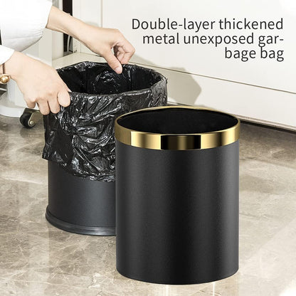 LEASYLIFE 10L/2.6GAL stainless steel trash bin,open top office wastebasket,small waste bin for office,bathroom,bedroom,hotel (black)