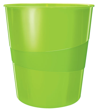 Leitz 52781054 15 Litre Waste Bin, Plastic, WOW Range, Green