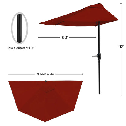 9-Foot Half Patio Umbrella '? Easy Crank Opening Shade Canopy for Balconies Porches or Aga