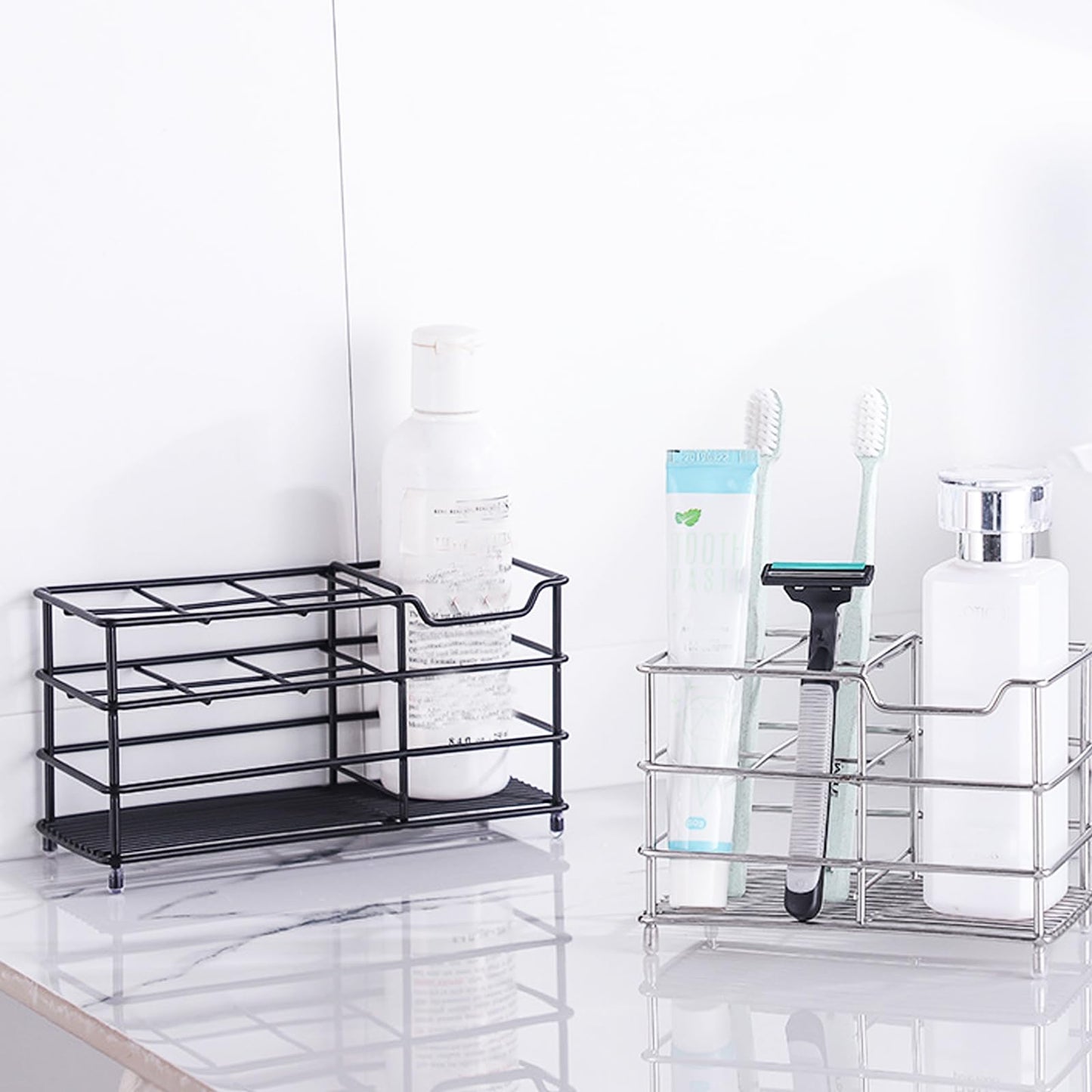 Winlauyet Stainless Steel Toothbrush Holder with 7 Slots – Stand/Wall-Mounted Bathroom Organizer for Razors, Shavers, Combs