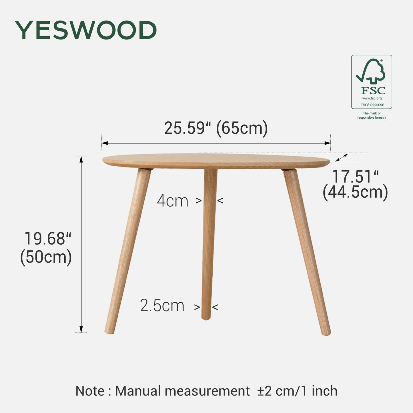 YESWOOD Solid Wood Coffee Table with Pebble Shape Oval Top, Modern Tea Table for Living Room, Bedroom,Balcony,Home Office