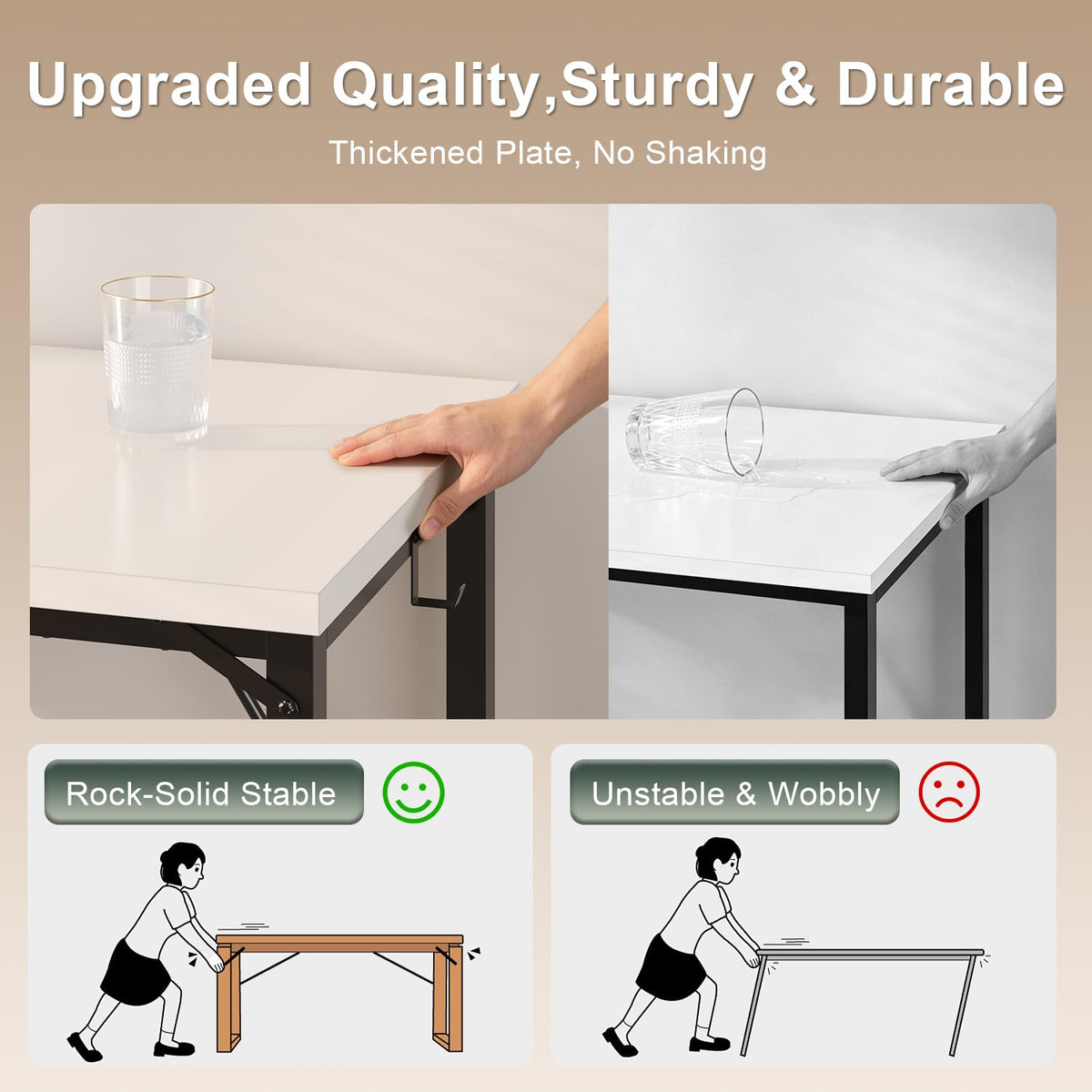 JUMMICO Computer Desk Table Workstation 100 x 50 x 75 cm for Office Living Room Bedroom Simple Assembly Industrial Design Black Desk Metal Frame,White