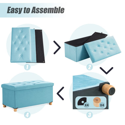 BRIAN & DANY Ottoman Storage Box with 4 Wood Legs, Velvet Storage Ottoman for Living Room, Teal, 76 x 38 x 38 cm