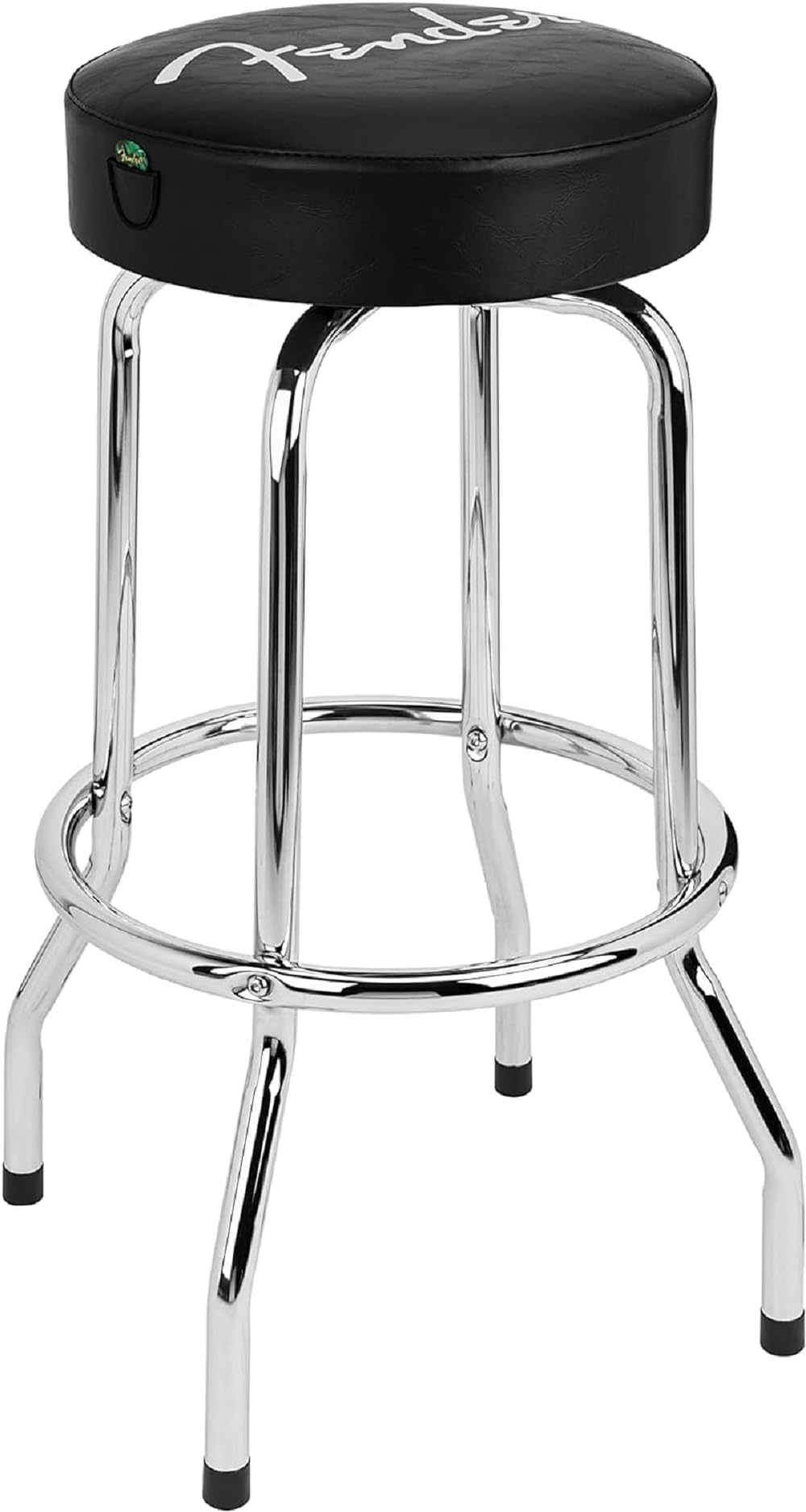 Fender Spaghetti Logo Barstool, Swivel Padded Seat, Black/Chrome, 30 In