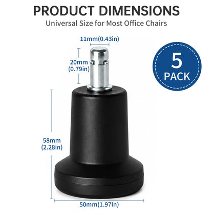 5Pcs High Profile Bell Glides Replacement Stool Swivel Caster Wheels or Office Desk Chair