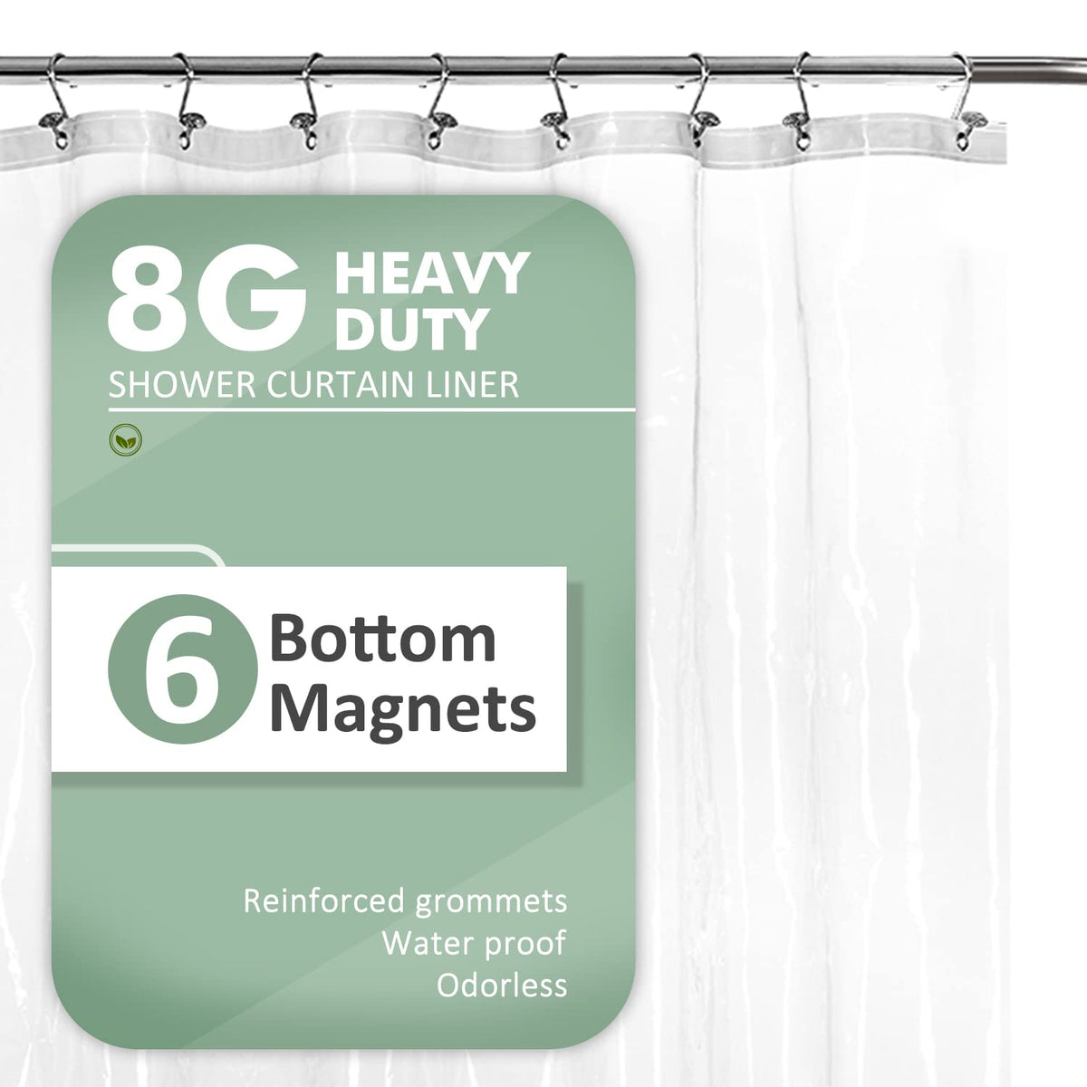 Barossa Design Shower Curtain Liner with 6 Weighted Magnets - Heavy Duty PEVA Plastic Shower Curtain for Bathroom