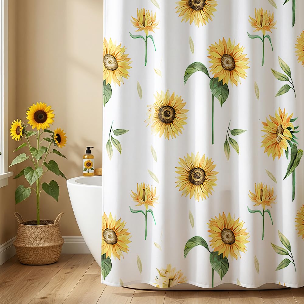 Rohxyzo Watercolour Sunflower Shower Curtain, 180 x 180 cm, Polyester Fabric Bathroom Curtain with 12 Hooks