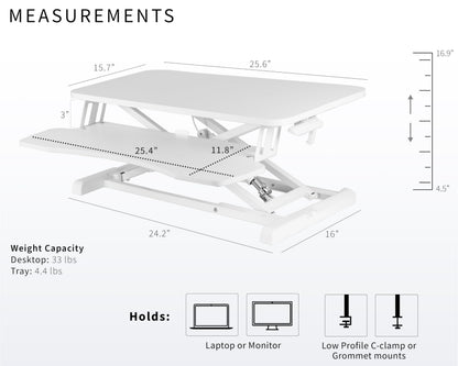 VIVO 66 cm Desk Converter, K Series, Height Adjustable Sit to Stand Riser, Dual Monitor and Laptop Workstation with Keyboard Tray, White, DESK-V026KW