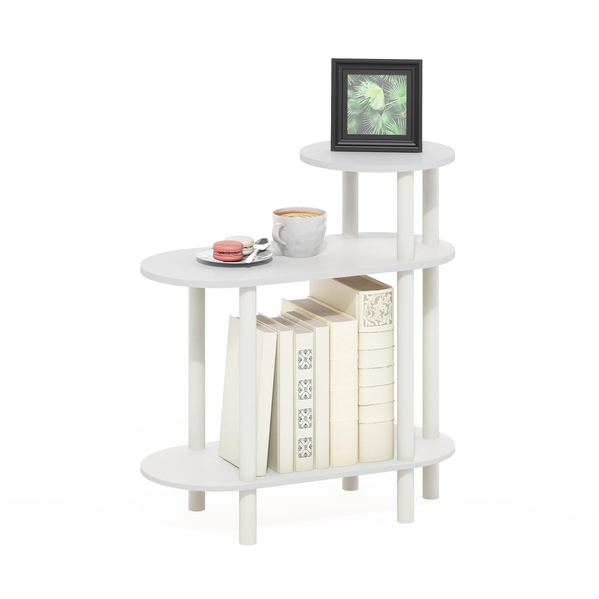 Furinno TURN-N-TUBE Side Table, 3-Tier Oval Sofa End Table with Open Shelf, Toolless Assembly Night Stand, Bedside Table, for Living Room, Bedroom